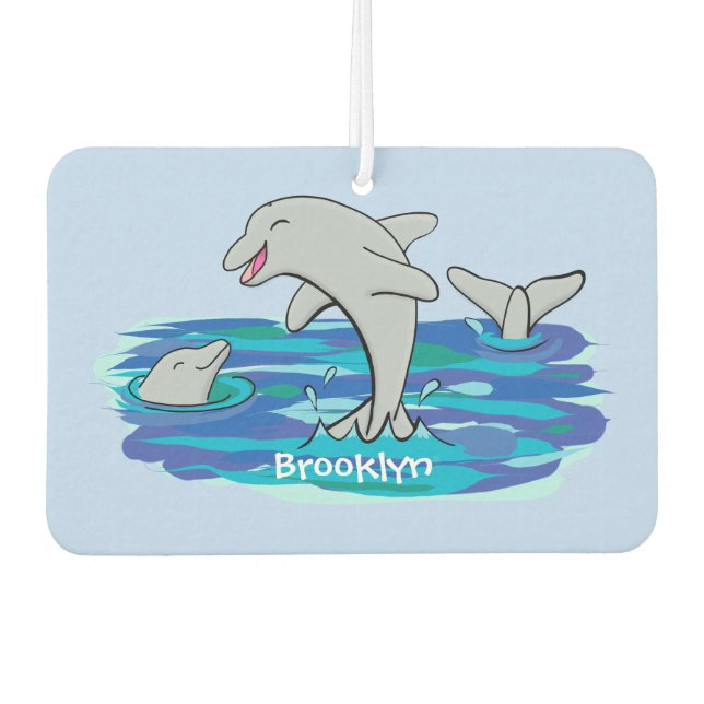 Adorable happy dolphins cartoon illustration car air freshener (Front)