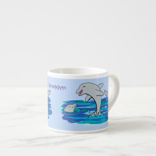 Adorable happy dolphins cartoon illustration espresso cup