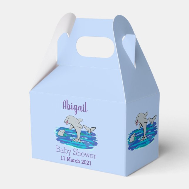 Adorable happy dolphins cartoon illustration favour box (Front Side)