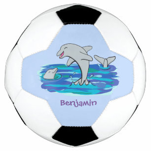 Adorable happy dolphins cartoon illustration football