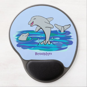 Adorable happy dolphins cartoon illustration gel mouse mat