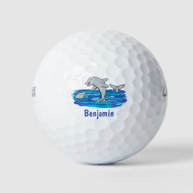 Adorable happy dolphins cartoon illustration golf balls (Front)