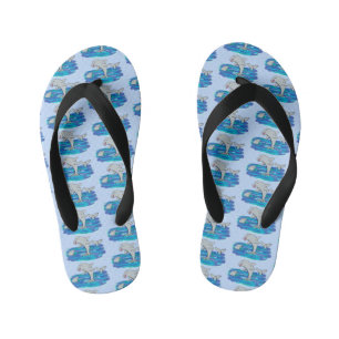 Adorable happy dolphins cartoon illustration kid's flip flops