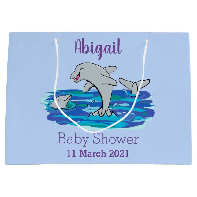 Adorable happy dolphins cartoon illustration large gift bag (Front)