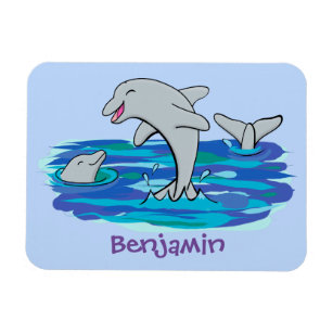 Adorable happy dolphins cartoon illustration magnet