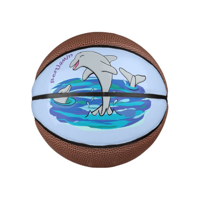 Adorable happy dolphins cartoon illustration mini basketball (Front)