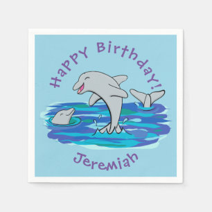 Adorable happy dolphins cartoon illustration napkin