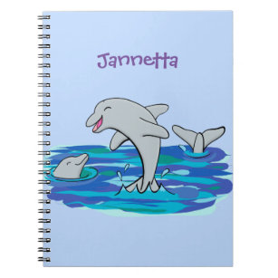 Adorable happy dolphins cartoon illustration notebook