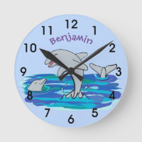 Adorable happy dolphins cartoon illustration
