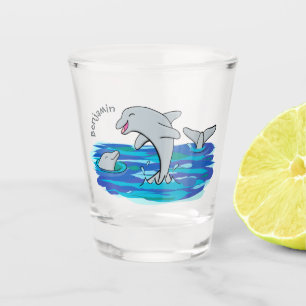 Adorable happy dolphins cartoon illustration shot glass
