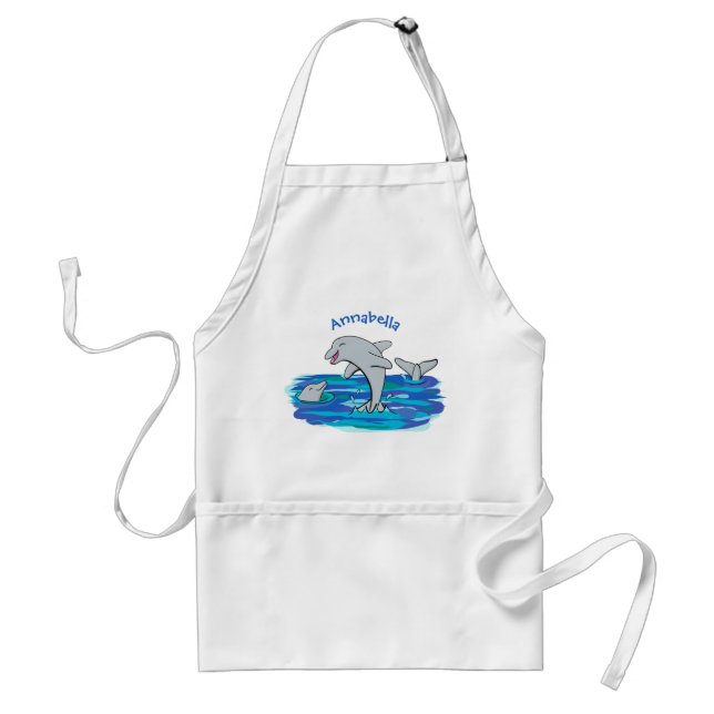 Adorable happy dolphins cartoon illustration standard apron (Front)
