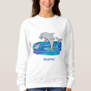 Adorable happy dolphins cartoon illustration sweatshirt
