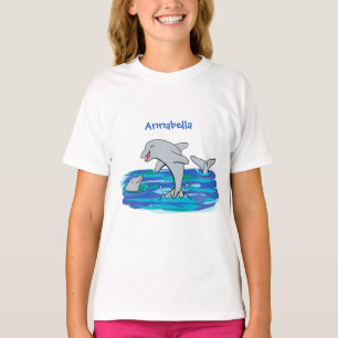 Adorable happy dolphins cartoon illustration T-Shirt