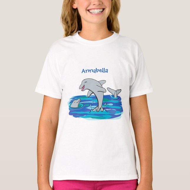 Adorable happy dolphins cartoon illustration T-Shirt (Front)