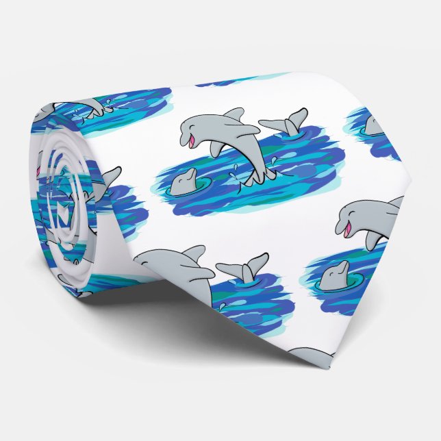 Adorable happy dolphins cartoon illustration tie (Rolled)
