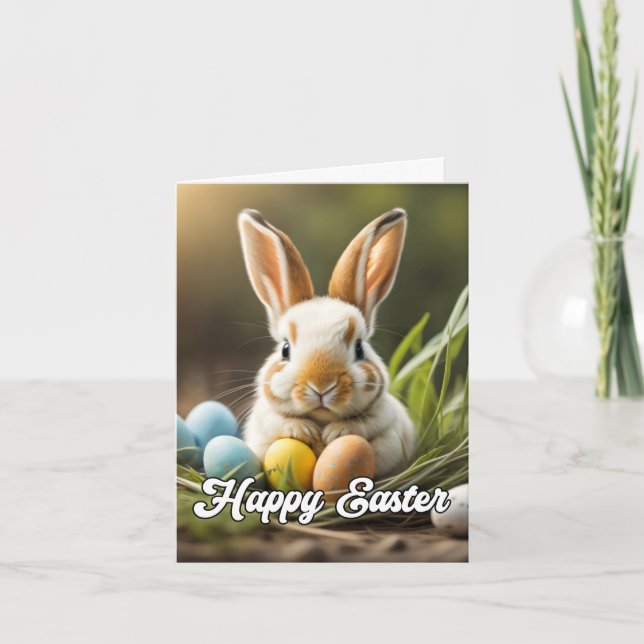 Adorable Happy Easter Bunny Holiday Card (Front)