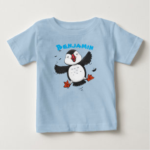 Adorable, happy flying puffin cartoon illustration baby T-Shirt