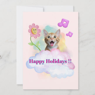 Adorable 'Happy Holidays' chatting cat ♡ Holiday Card