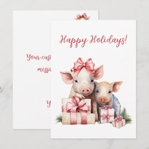 Adorable Happy Holidays Piggies Watercolor Cards