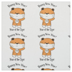 Adorable Happy New Year 2022 Year of the Tiger Fabric