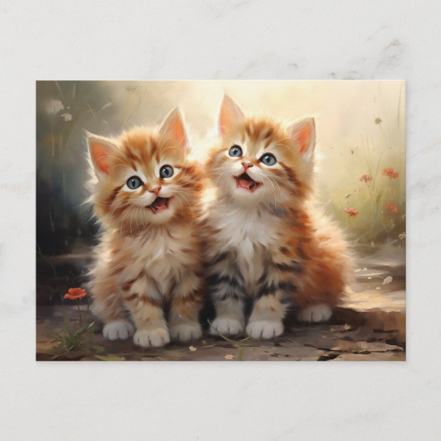 Adorable Happy Orange Tabby Kittens Postcard (Front)