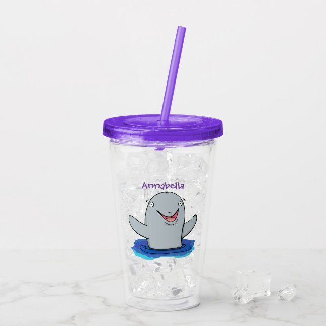 Adorable happy porpoise cartoon illustration acrylic tumbler (Back Ice)