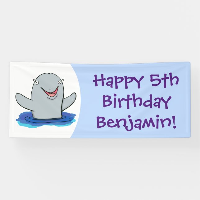 Adorable happy porpoise cartoon illustration banner (Horizontal)