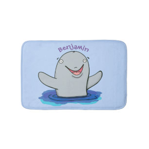 Adorable happy porpoise cartoon illustration bath mat