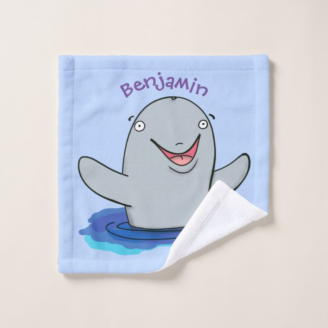 Adorable happy porpoise cartoon illustration bath towel set (Wash Cloth)