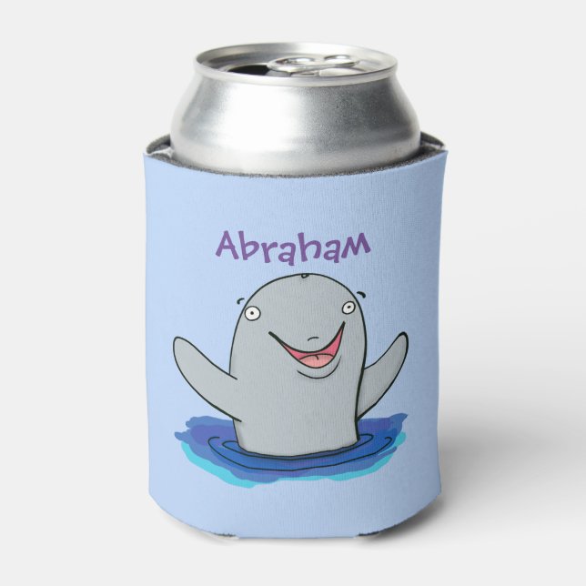 Adorable happy porpoise cartoon illustration can cooler (Can Front)
