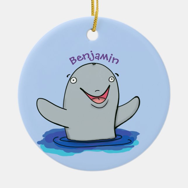 Adorable happy porpoise cartoon illustration ceramic tree decoration (Front)