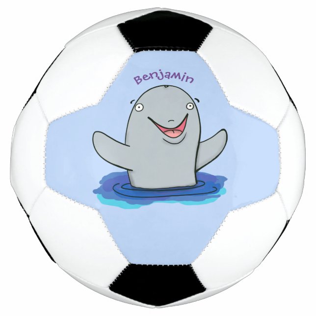 Adorable happy porpoise cartoon illustration football (Front)
