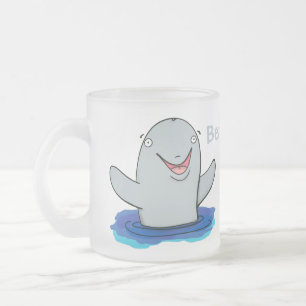 Adorable happy porpoise cartoon illustration frosted glass coffee mug