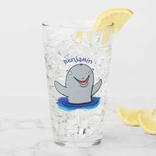 Adorable happy porpoise cartoon illustration glass