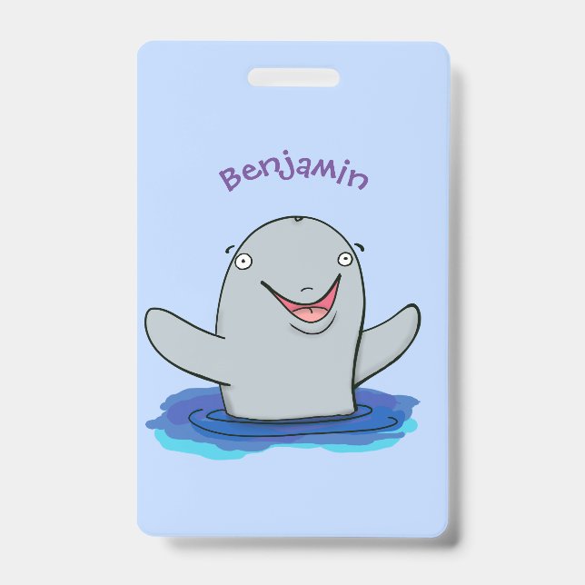 Adorable happy porpoise cartoon illustration ID badge (Front)