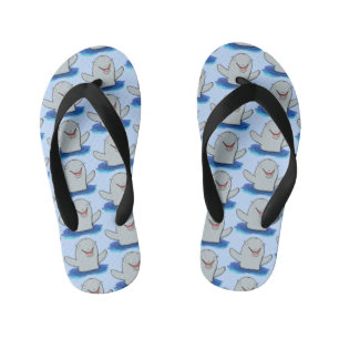 Adorable happy porpoise cartoon illustration kid's flip flops