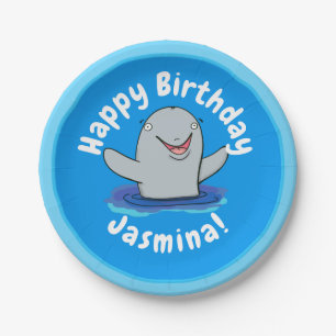 Adorable happy porpoise cartoon illustration paper plate