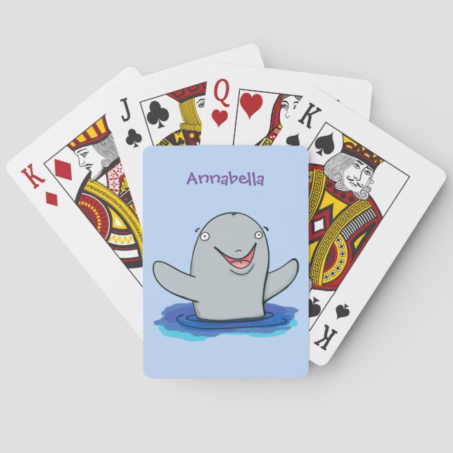 Adorable happy porpoise cartoon illustration playing cards (Back)