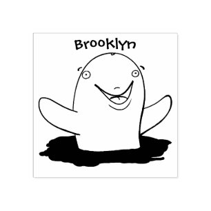 Adorable happy porpoise cartoon illustration rubber stamp