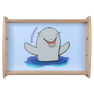 Adorable happy porpoise cartoon illustration serving tray