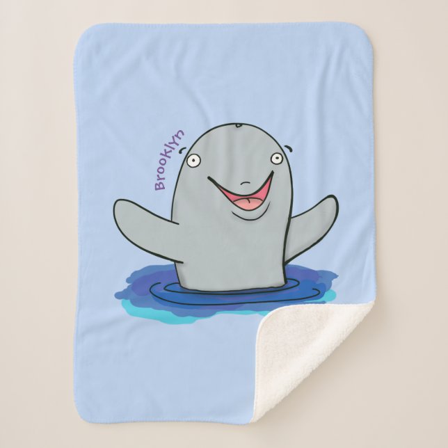 Adorable happy porpoise cartoon illustration sherpa blanket (Front)