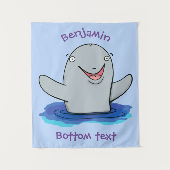 Adorable happy porpoise cartoon illustration tapestry (Front)