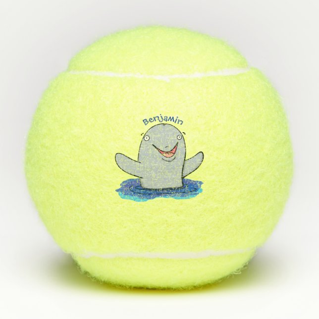 Adorable happy porpoise cartoon illustration tennis balls (Front)