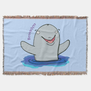 Adorable happy porpoise cartoon illustration throw blanket
