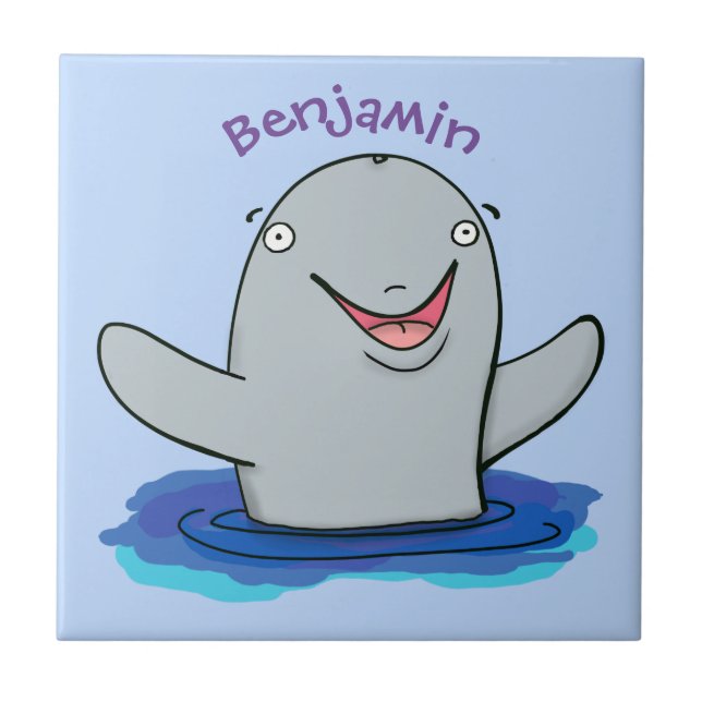 Adorable happy porpoise cartoon illustration tile (Front)