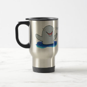 Adorable happy porpoise cartoon illustration travel mug