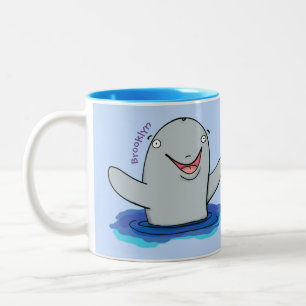 Adorable happy porpoise cartoon illustration Two-Tone coffee mug