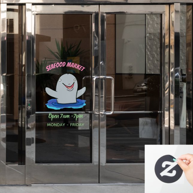 Adorable happy porpoise cartoon illustration window cling (Office Door)