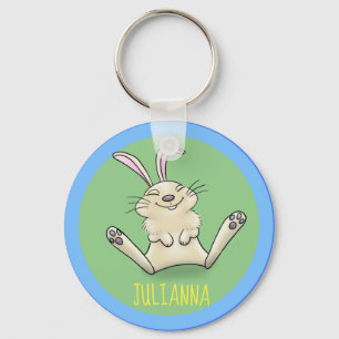 Adorable happy smiling baby bunny rabbit cartoon key ring