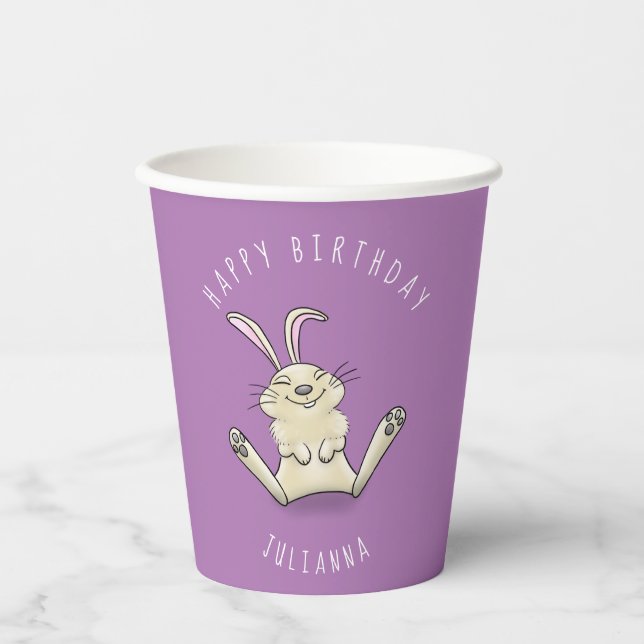 Adorable happy smiling baby bunny rabbit cartoon paper cups (Front)